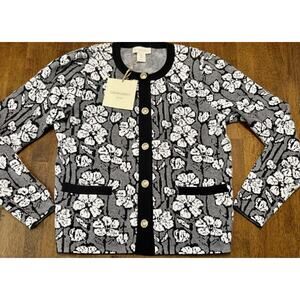 NEW Cynthia Rowley KNIT Women's Black/White Floral Cardigan - Size Small S NWT